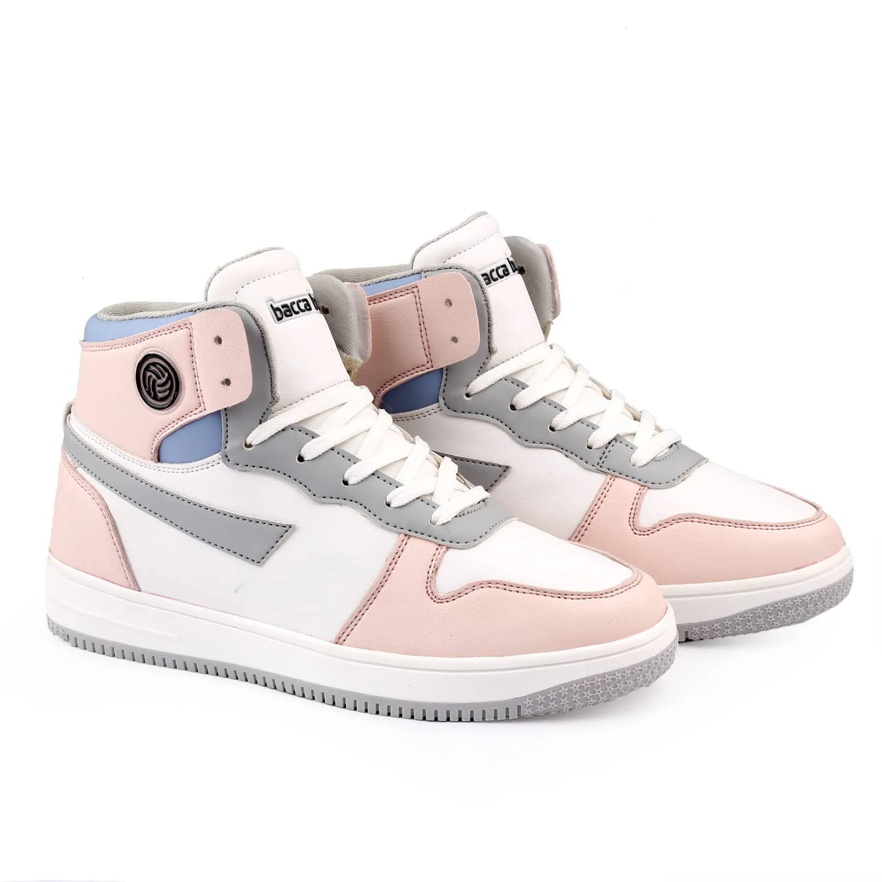 Bacca Bucci Femme Sneakers Hautes Harmony—Elegantes baskets à lacets pour femmes en bleu pastel et rose