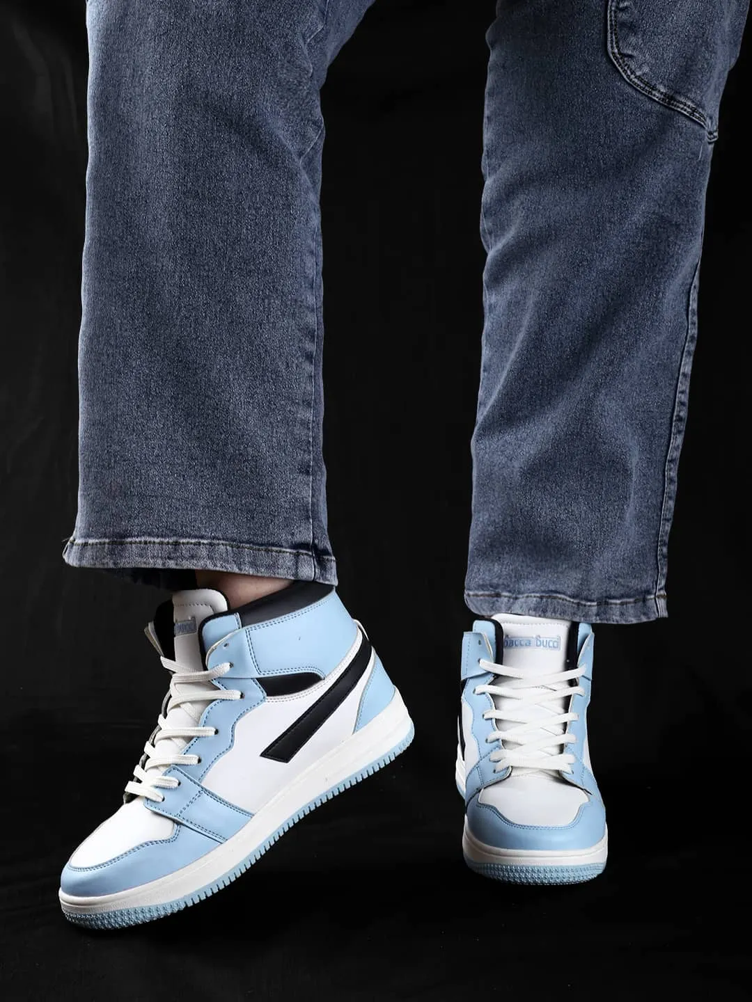 Bacca Bucci Femme Sneakers Hautes Harmony—Elegantes baskets à lacets pour femmes en bleu pastel et rose