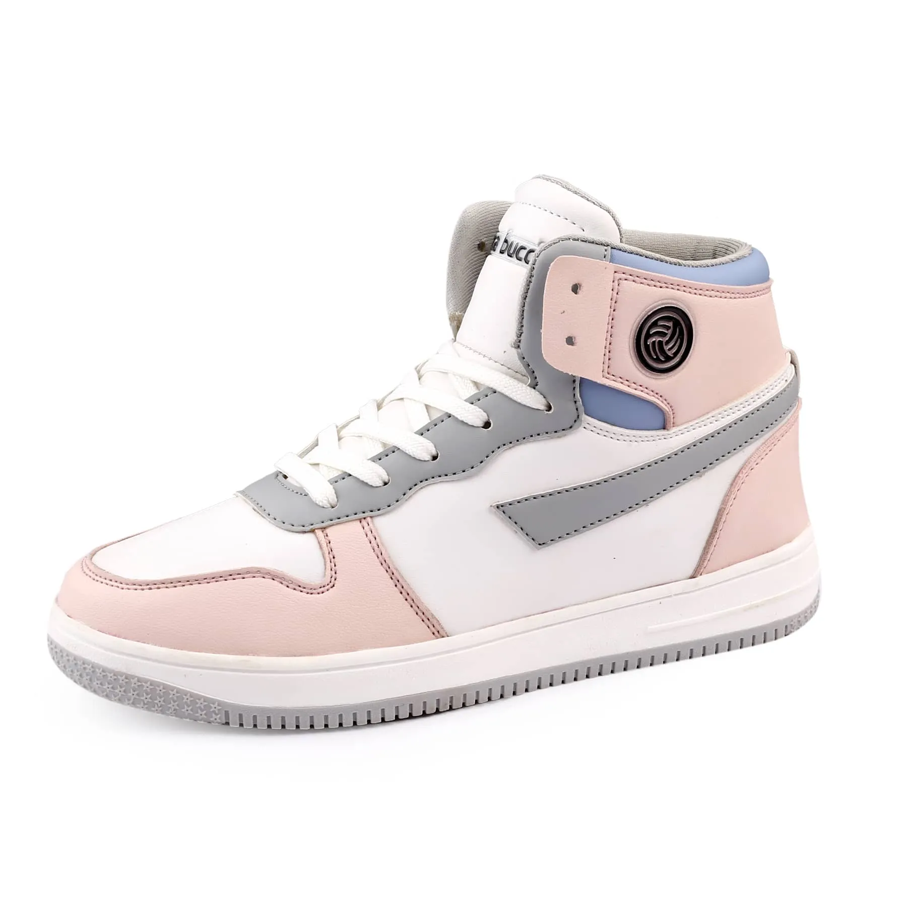 Bacca Bucci Femme Sneakers Hautes Harmony—Elegantes baskets à lacets pour femmes en bleu pastel et rose