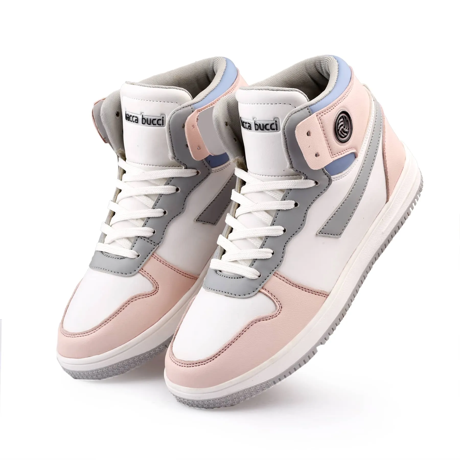 Bacca Bucci Femme Sneakers Hautes Harmony—Elegantes baskets à lacets pour femmes en bleu pastel et rose