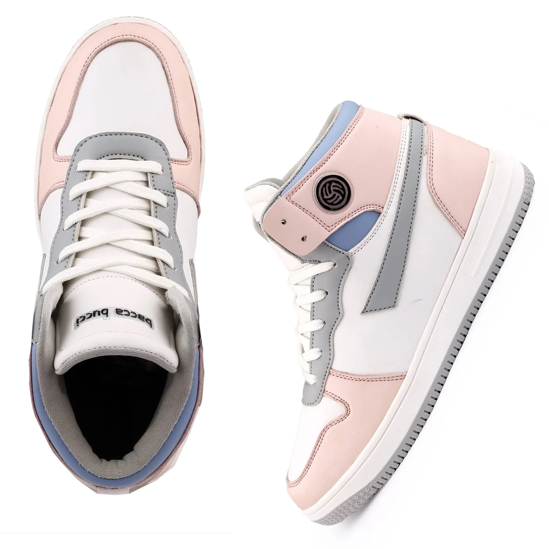 Bacca Bucci Femme Sneakers Hautes Harmony—Elegantes baskets à lacets pour femmes en bleu pastel et rose