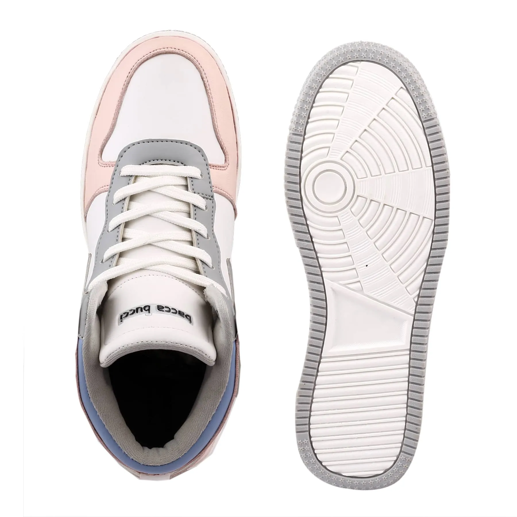 Bacca Bucci Femme Sneakers Hautes Harmony—Elegantes baskets à lacets pour femmes en bleu pastel et rose