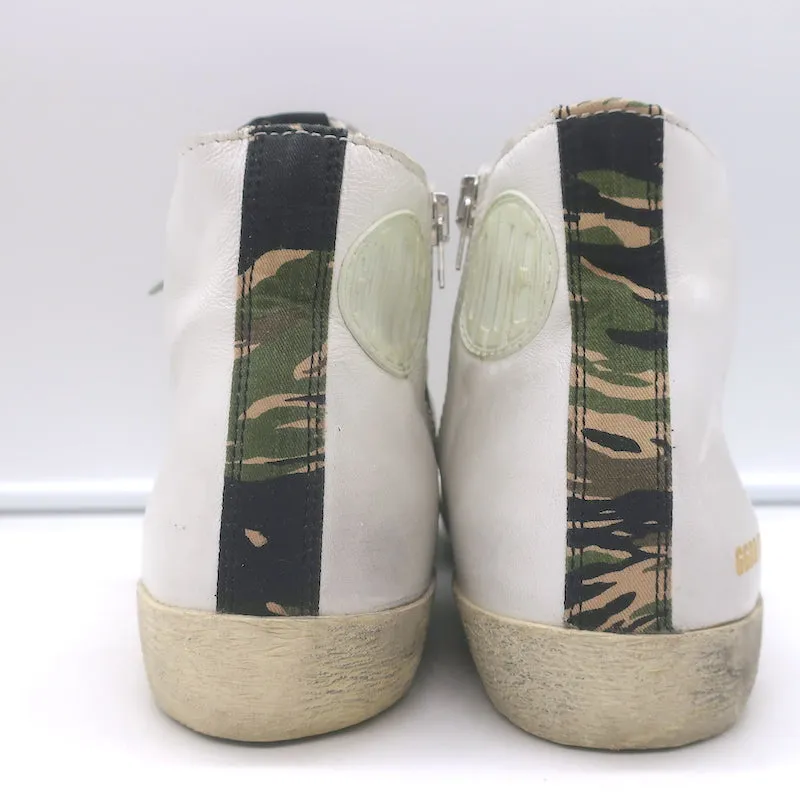 Golden Goose Francy Sneakers Hautes en Cuir Blanc avec Finitions Camouflage Taille 36