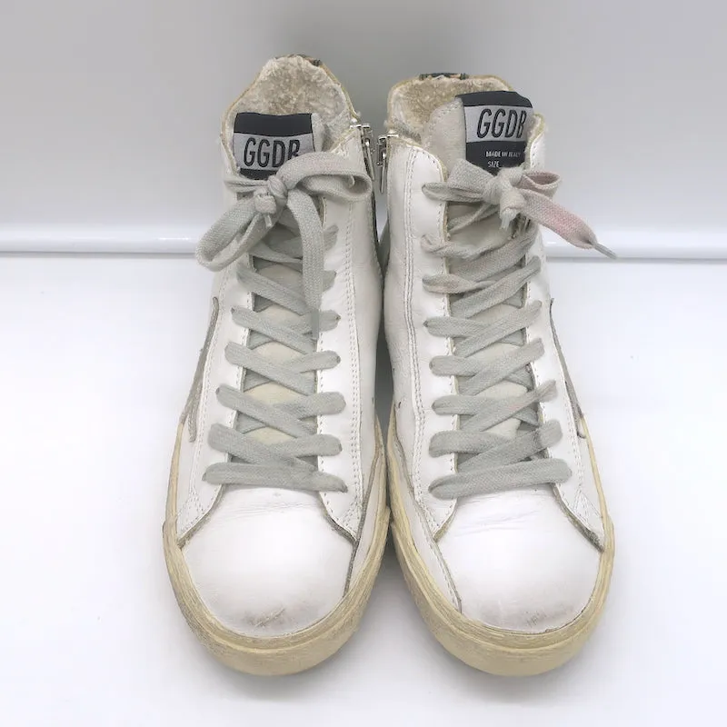 Golden Goose Francy Sneakers Hautes en Cuir Blanc avec Finitions Camouflage Taille 36