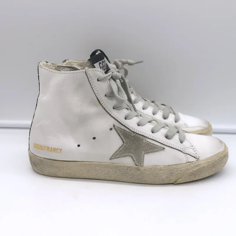 Golden Goose Francy Sneakers Hautes en Cuir Blanc avec Finitions Camouflage Taille 36