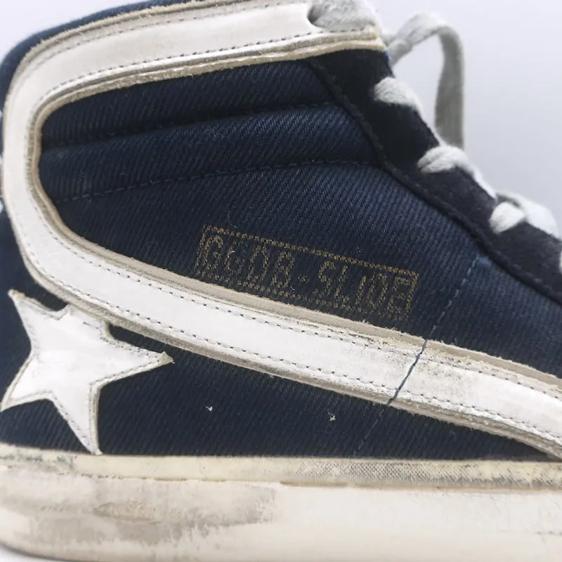 Golden Goose Slide Denim & Suede Sneakers Hautes Marine Taille 40
