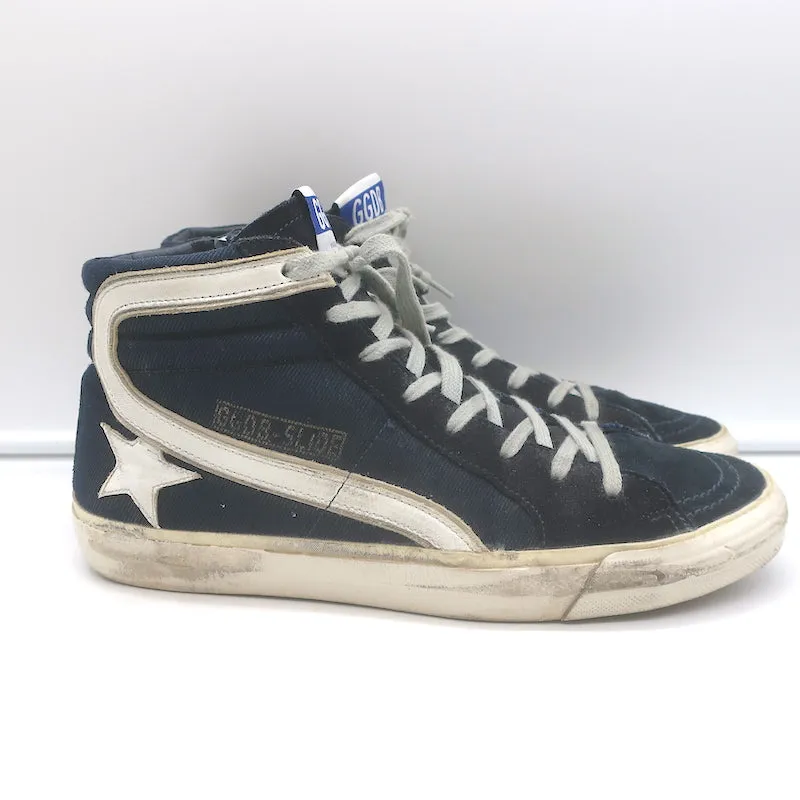 Golden Goose Slide Denim & Suede Sneakers Hautes Marine Taille 40