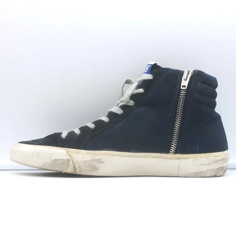 Golden Goose Slide Denim & Suede Sneakers Hautes Marine Taille 40
