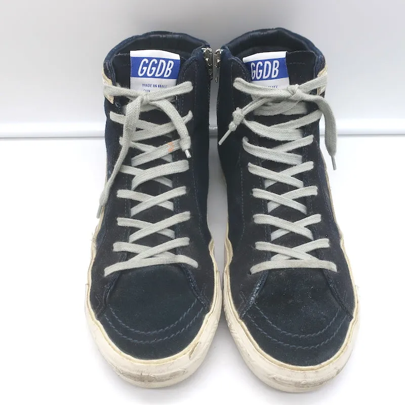 Golden Goose Slide Denim & Suede Sneakers Hautes Marine Taille 40