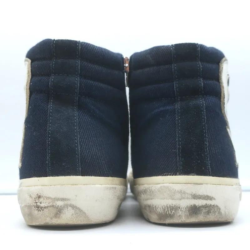 Golden Goose Slide Denim & Suede Sneakers Hautes Marine Taille 40