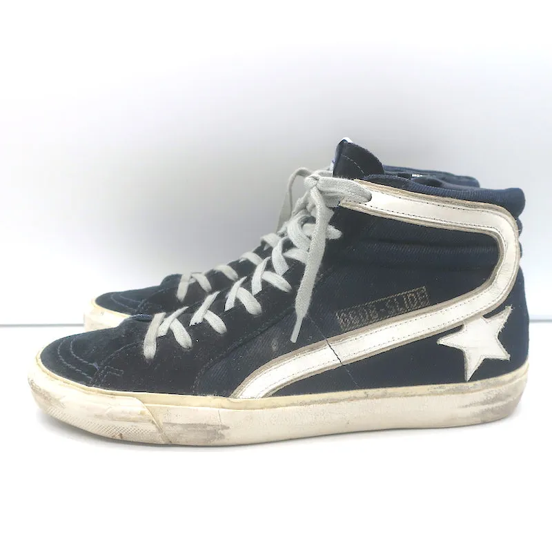 Golden Goose Slide Denim & Suede Sneakers Hautes Marine Taille 40