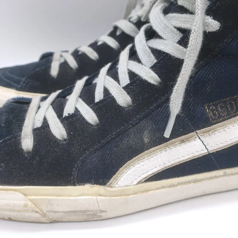 Golden Goose Slide Denim & Suede Sneakers Hautes Marine Taille 40