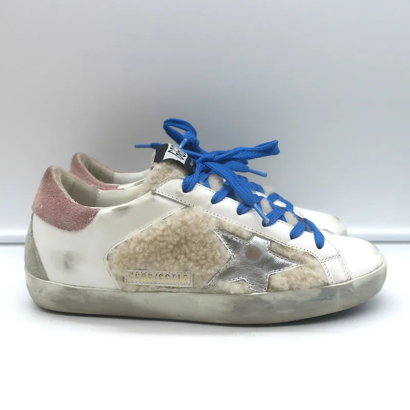 Golden Goose Superstar Basket Basses en Cuir Blanc avec Doublure en Mouton Taille 36 NEUVE