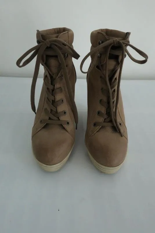 Hogan Rebel Wedge Sneakers en cuir beige Taille 39.5 à lacets haut