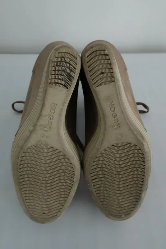 Hogan Rebel Wedge Sneakers en cuir beige Taille 39.5 à lacets haut