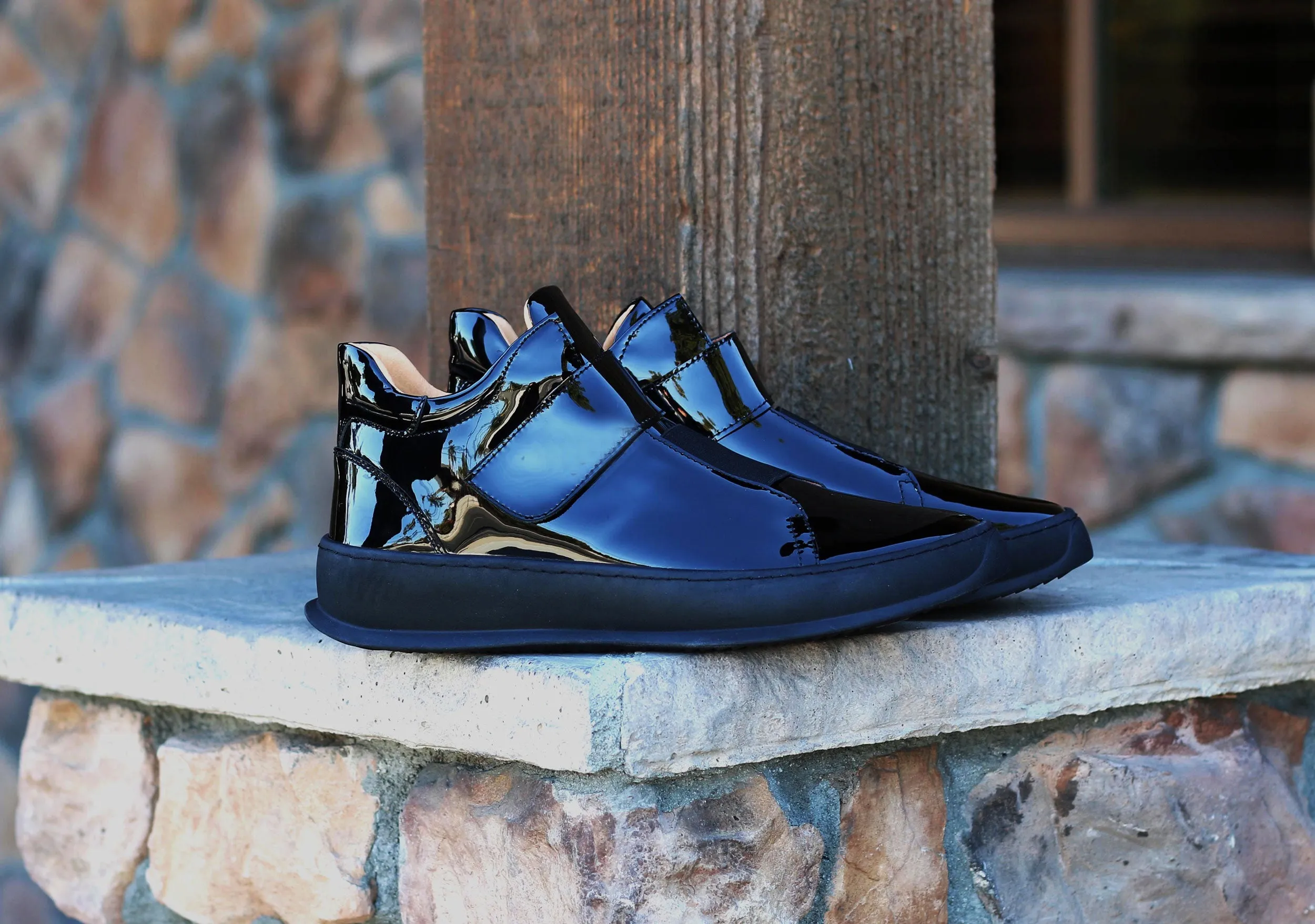 Baskets montantes en veau brillant noir