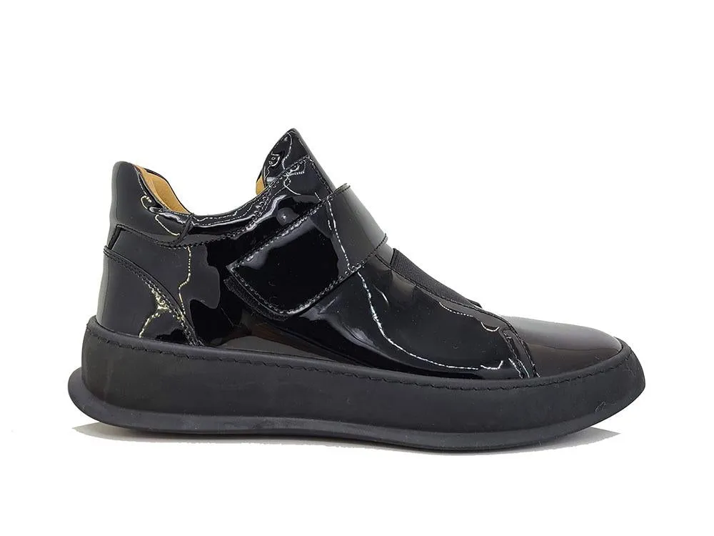 Baskets montantes en veau brillant noir