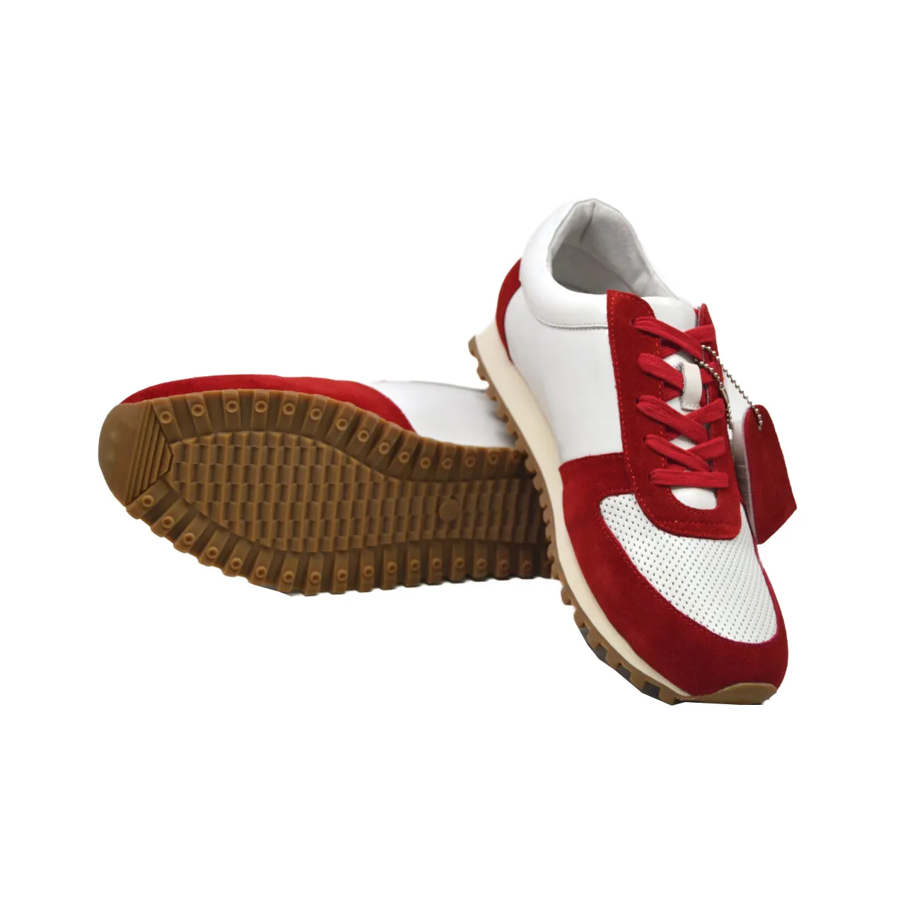 Baskets Surrey Rouge et Blanc en Mélange de Cuir et Suède