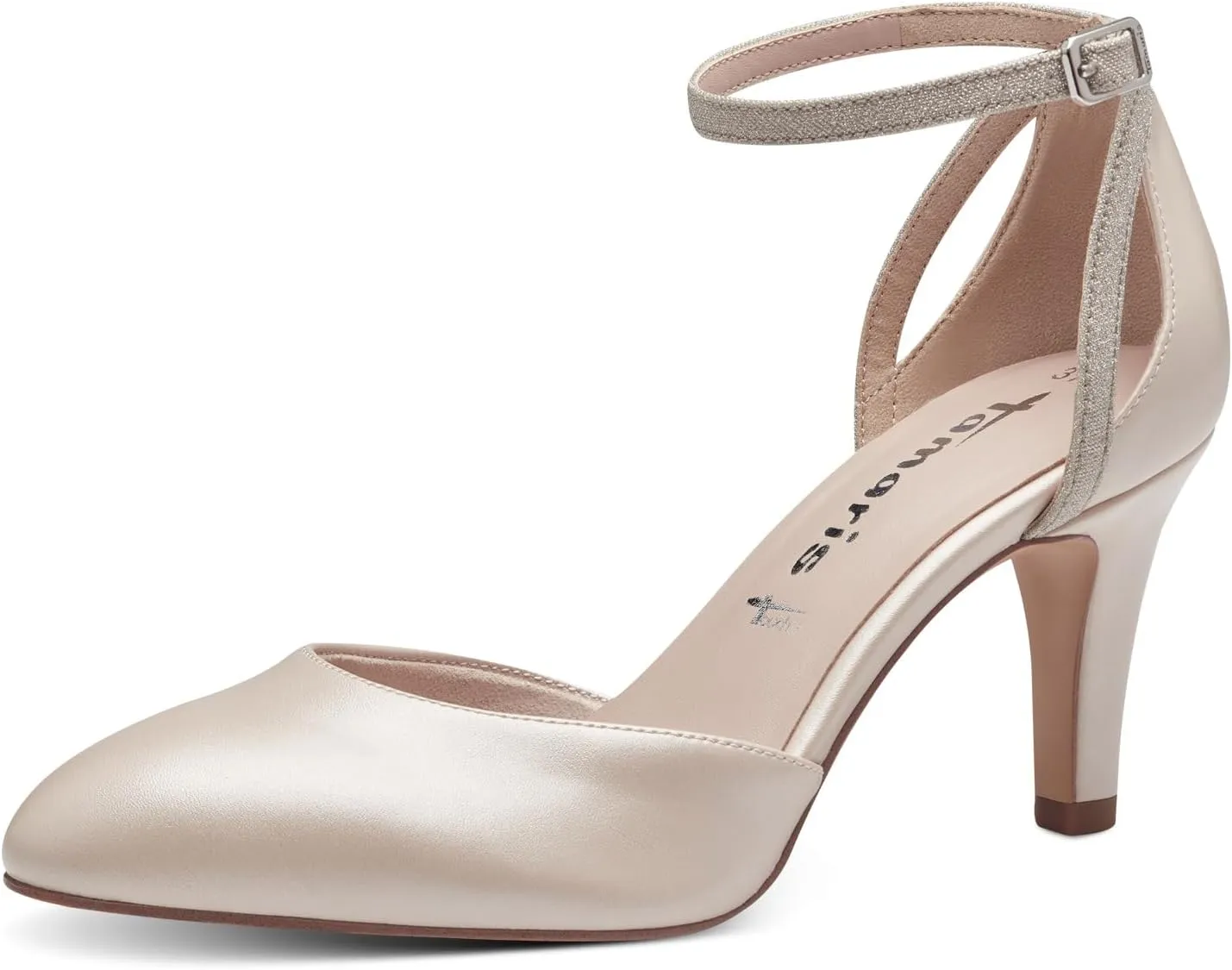 Tamaris Escarpin Brillant Rose Nacré avec Bride Étincelante