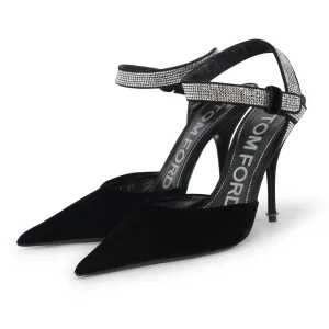 Tom Ford Escarpins Asymétriques en Velours Noir avec Cristaux Pointure 37