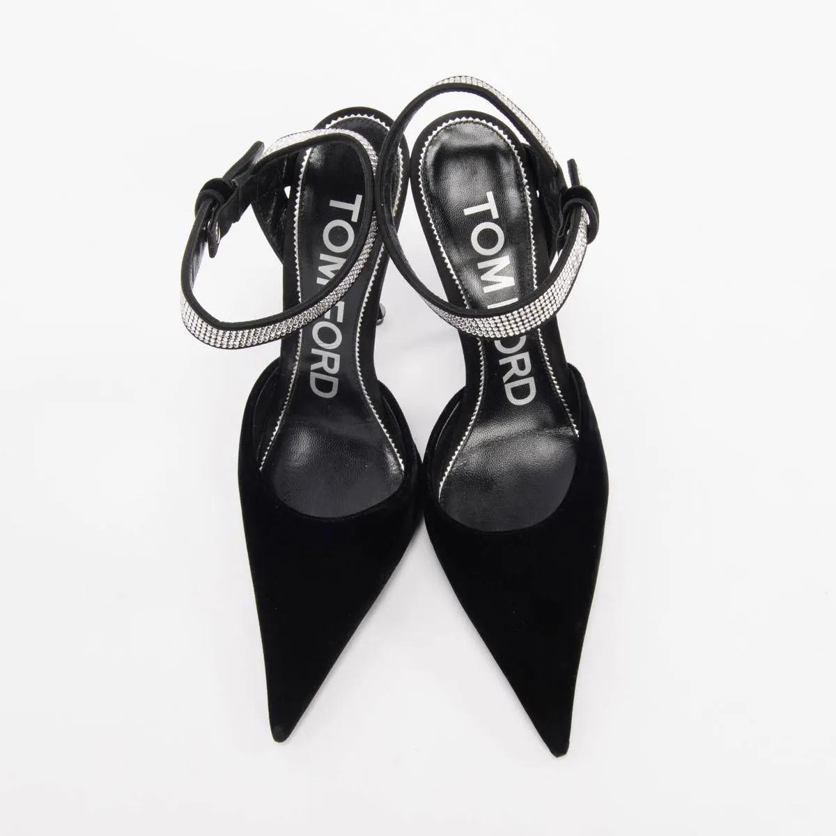 Tom Ford Escarpins Asymétriques en Velours Noir avec Cristaux Pointure 37