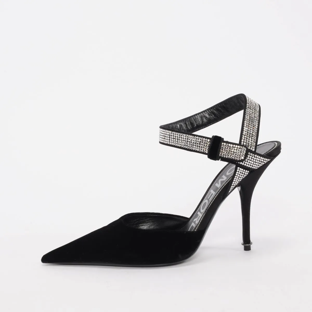 Tom Ford Escarpins Asymétriques en Velours Noir avec Cristaux Pointure 37