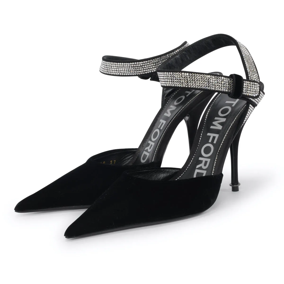 Tom Ford Escarpins Asymétriques en Velours Noir avec Cristaux Pointure 37
