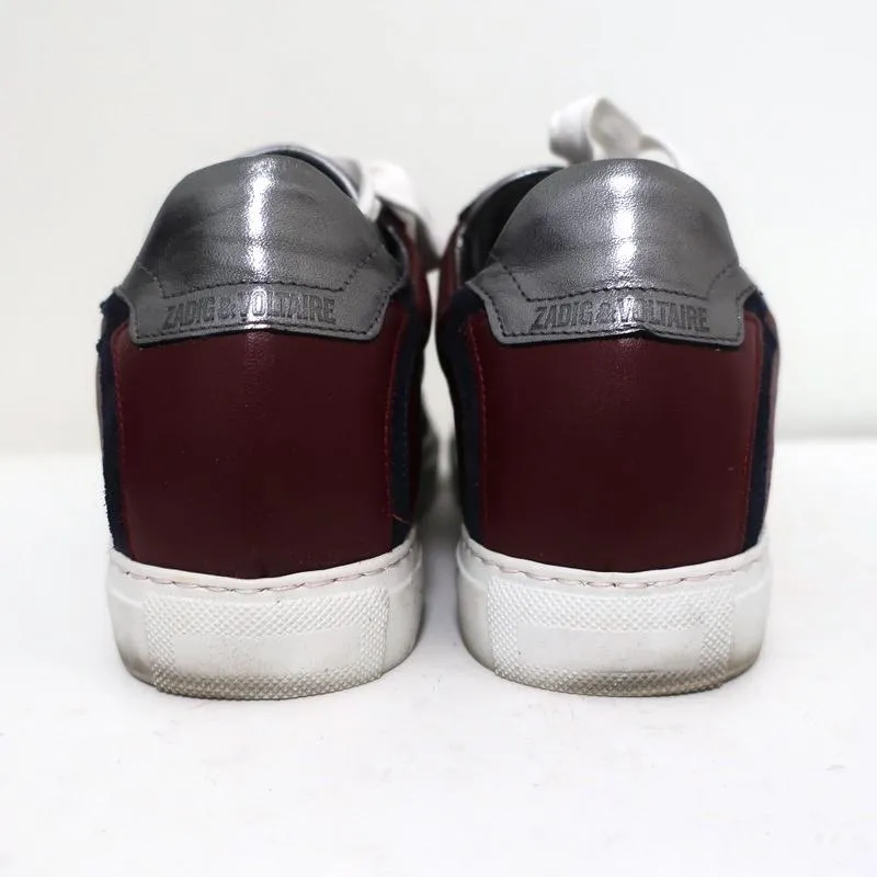 Zadig & Voltaire ZV1747 Flash Sneakers Basses en Cuir Bordeau Taille 36